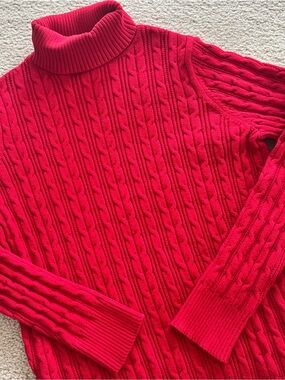 ✨ St. Johns Bay Cable-Knit Turtleneck Pullover Sweater Red Cotton Nylon XLT Soft